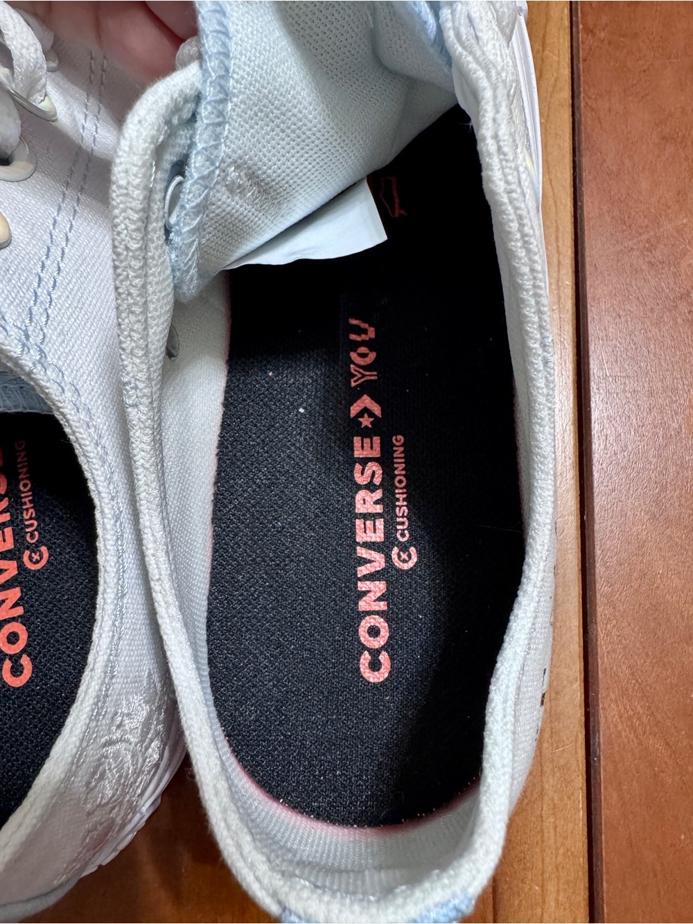 Converse Low Top Sneakers - White & Light Blue Accents - Picture 6 of 7